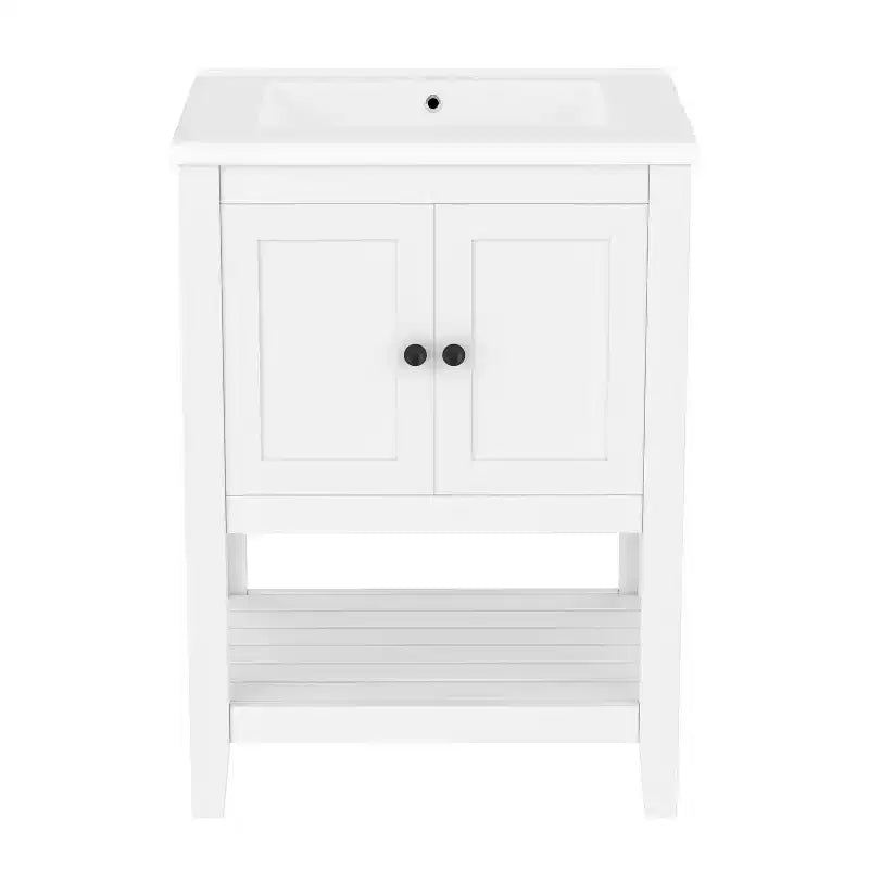 Meuble de salle de bain 24 po avec lavabo et rangement, meuble de salle de bain en bois avec étagère ouverte