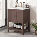 Meuble de salle de bain 24 po avec lavabo et rangement, meuble de salle de bain en bois avec étagère ouverte