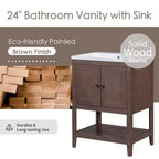 Meuble de salle de bain 24 po avec lavabo et rangement, meuble de salle de bain en bois avec étagère ouverte