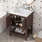 Meuble de salle de bain 24 po avec lavabo et rangement, meuble de salle de bain en bois avec étagère ouverte