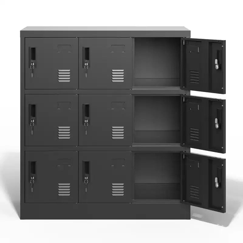 VIYET 35.4 Armoire de rangement métallique à 9 portes avec serrure et fente pour carte – Casier autoportant en acier pour bureau, salle de sport, école et maison, noir