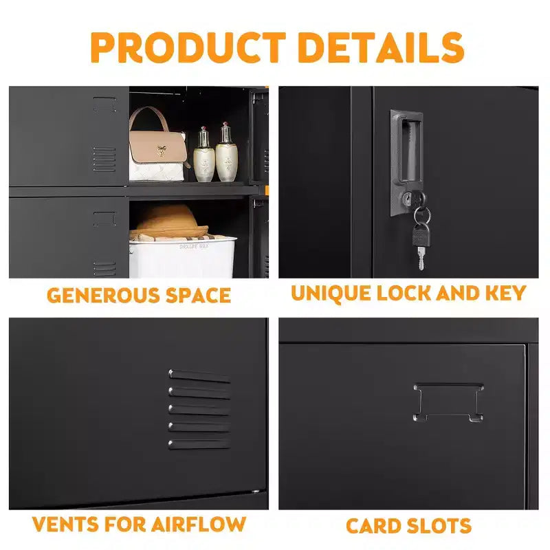 VIYET 35.4 Armoire de rangement métallique à 9 portes avec serrure et fente pour carte – Casier autoportant en acier pour bureau, salle de sport, école et maison, noir