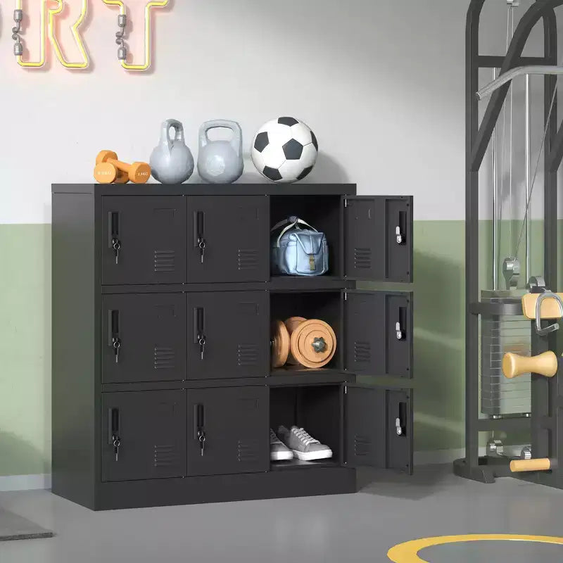 VIYET 35.4 Armoire de rangement métallique à 9 portes avec serrure et fente pour carte – Casier autoportant en acier pour bureau, salle de sport, école et maison, noir