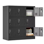 VIYET 35.4 Armoire de rangement métallique à 9 portes avec serrure et fente pour carte – Casier autoportant en acier pour bureau, salle de sport, école et maison, noir