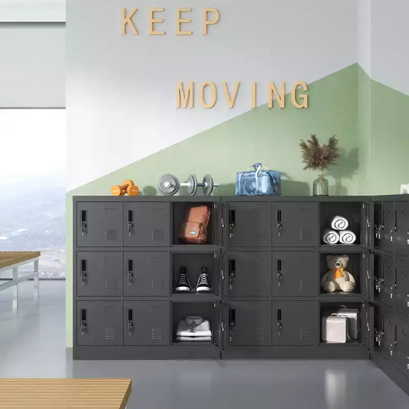 VIYET 35.4 Armoire de rangement métallique à 9 portes avec serrure et fente pour carte – Casier autoportant en acier pour bureau, salle de sport, école et maison, noir