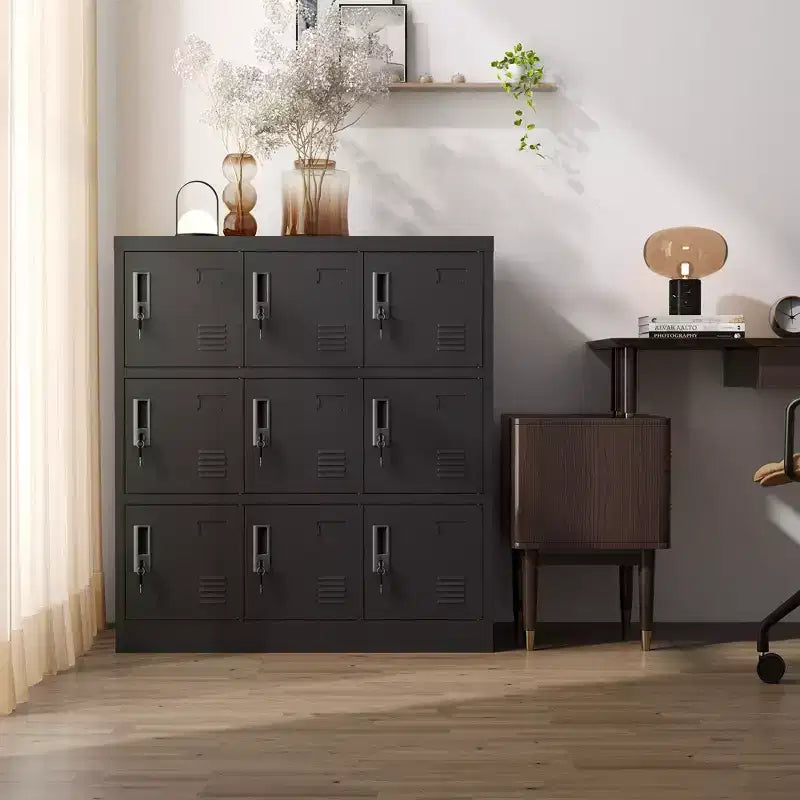 VIYET 35.4 Armoire de rangement métallique à 9 portes avec serrure et fente pour carte – Casier autoportant en acier pour bureau, salle de sport, école et maison, noir