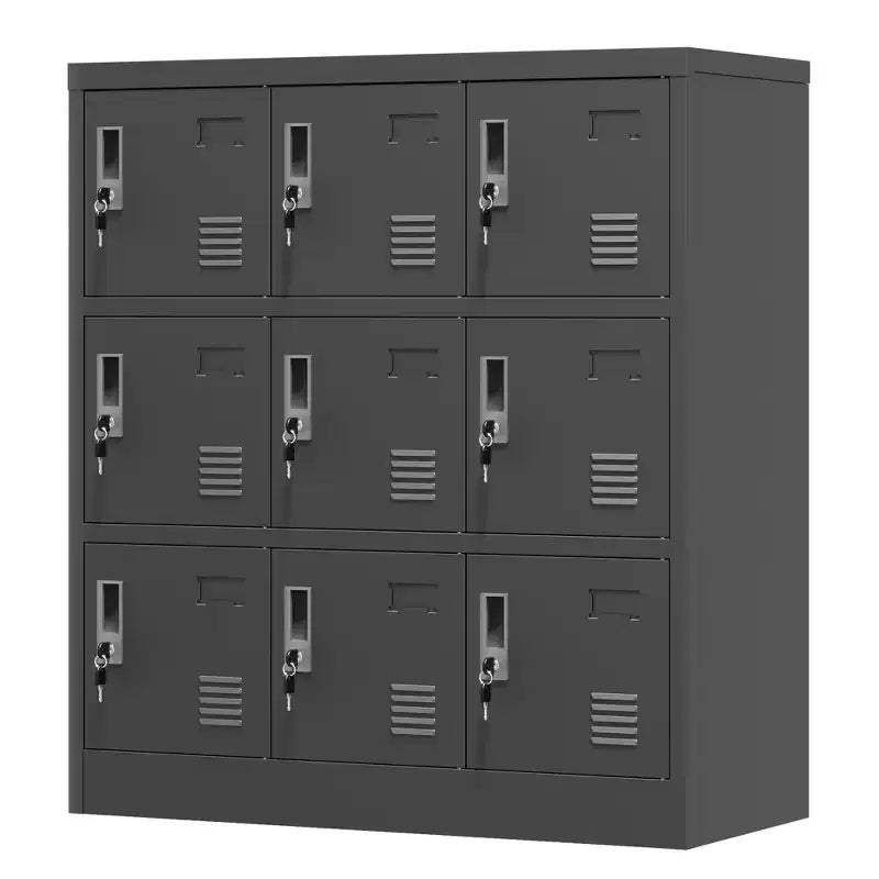 VIYET 35.4 Armoire de rangement métallique à 9 portes avec serrure et fente pour carte – Casier autoportant en acier pour bureau, salle de sport, école et maison, noir