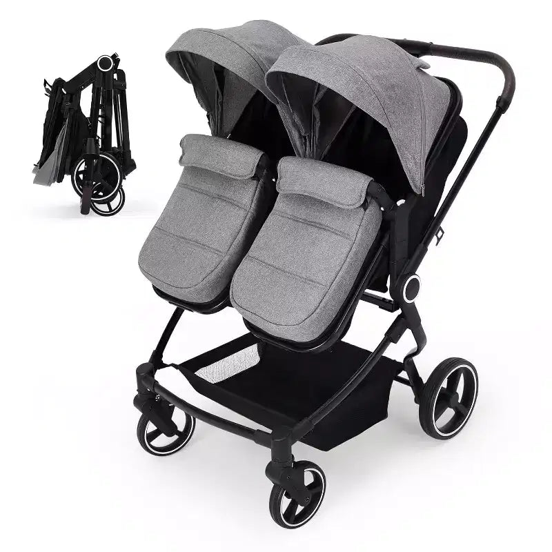 Poussette Double Côte à Côte pour Jumeaux, Poussette Jumeaux Compacte et Pliable S600D Légère avec Capote et Panier de Rangement