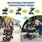 Poussette Double Côte à Côte pour Jumeaux, Poussette Jumeaux Compacte et Pliable S600D Légère avec Capote et Panier de Rangement