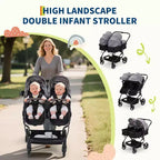 Poussette Double Côte à Côte pour Jumeaux, Poussette Jumeaux Compacte et Pliable S600D Légère avec Capote et Panier de Rangement