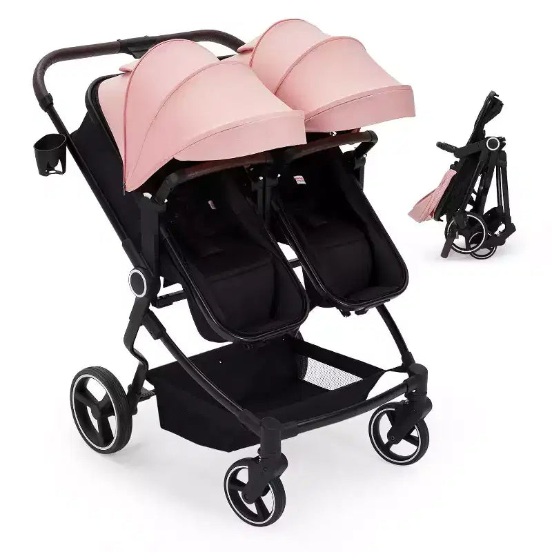 Poussette Double Côte à Côte pour Jumeaux, Poussette Jumeaux Compacte et Pliable S600D Légère avec Capote et Panier de Rangement