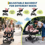 Poussette Double Côte à Côte pour Jumeaux, Poussette Jumeaux Compacte et Pliable S600D Légère avec Capote et Panier de Rangement