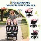 Poussette Double Côte à Côte pour Jumeaux, Poussette Jumeaux Compacte et Pliable S600D Légère avec Capote et Panier de Rangement
