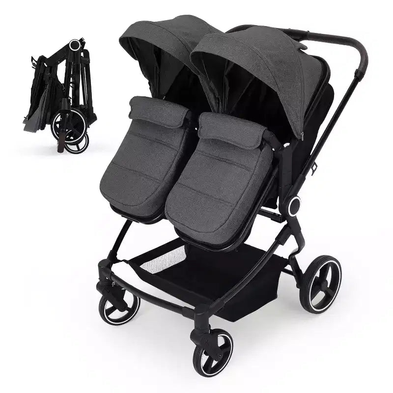 Poussette Double Côte à Côte pour Jumeaux, Poussette Jumeaux Compacte et Pliable S600D Légère avec Capote et Panier de Rangement