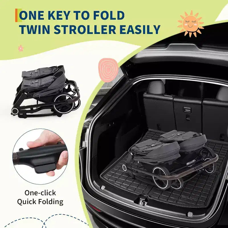 Poussette Double Côte à Côte pour Jumeaux, Poussette Jumeaux Compacte et Pliable S600D Légère avec Capote et Panier de Rangement