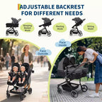 Poussette Double Côte à Côte pour Jumeaux, Poussette Jumeaux Compacte et Pliable S600D Légère avec Capote et Panier de Rangement