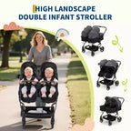 Poussette Double Côte à Côte pour Jumeaux, Poussette Jumeaux Compacte et Pliable S600D Légère avec Capote et Panier de Rangement