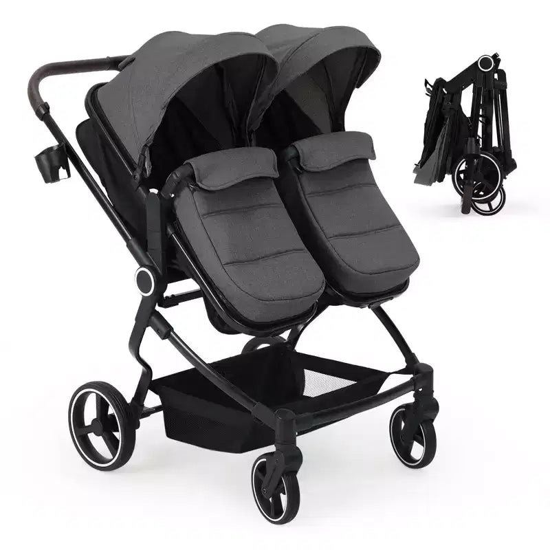 Poussette Double Côte à Côte pour Jumeaux, Poussette Jumeaux Compacte et Pliable S600D Légère avec Capote et Panier de Rangement