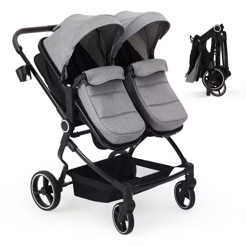 Poussette Double Côte à Côte pour Jumeaux, Poussette Jumeaux Compacte et Pliable S600D Légère avec Capote et Panier de Rangement
