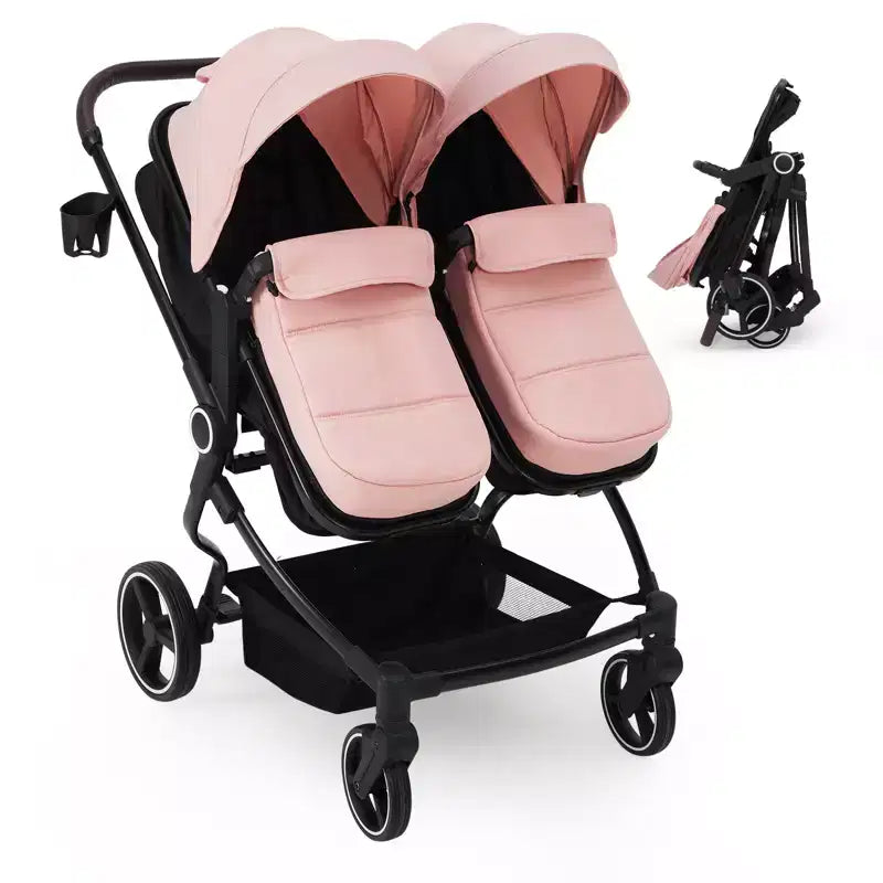 Poussette Double Côte à Côte pour Jumeaux, Poussette Jumeaux Compacte et Pliable S600D Légère avec Capote et Panier de Rangement
