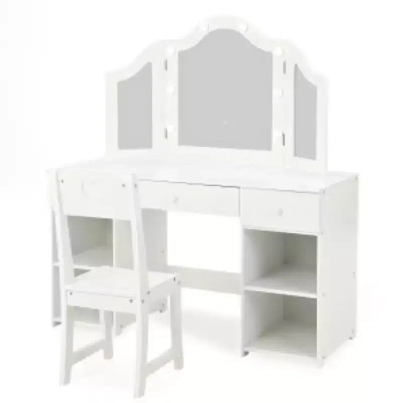 MDF Kids Vanity with 3 Drawers + 3-Color Bulbs (1 Set