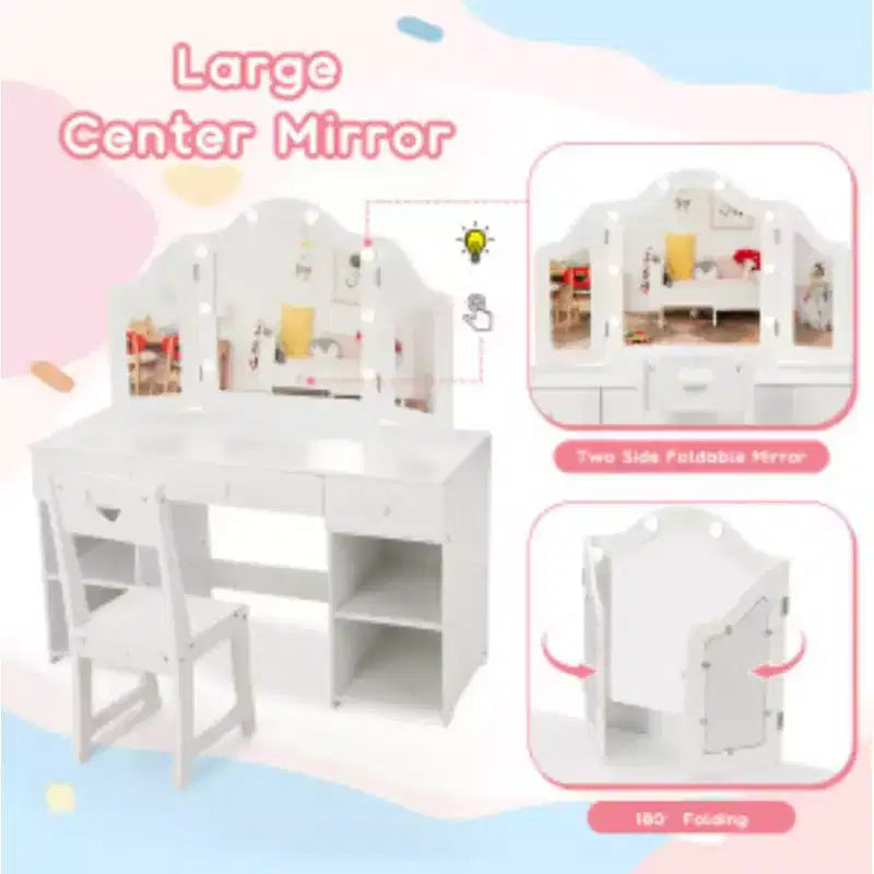 Coiffeuse enfant en MDF avec 3 tiroirs + ampoules 3 couleurs (1 Set