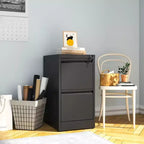 VIYET 28H Classeur vertical métallique 2 tiroirs avec serrure, armoire de classement en acier noir pour bureau à domicile, convient aux formats A4/Legal/Lettre