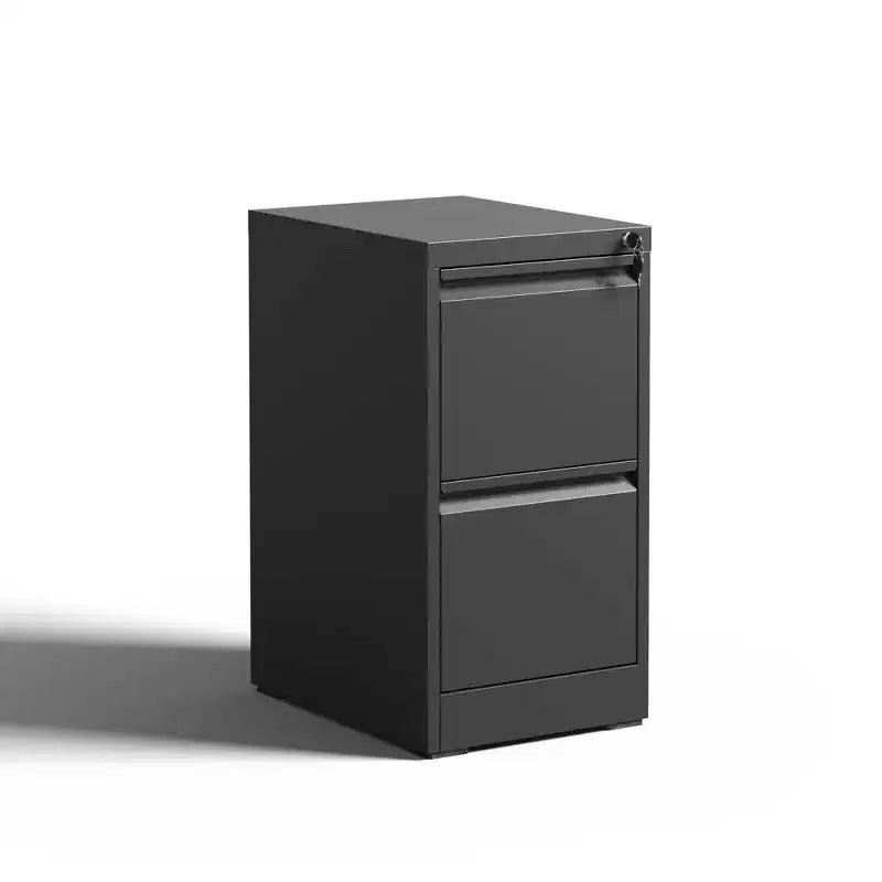 VIYET 28H Classeur vertical métallique 2 tiroirs avec serrure, armoire de classement en acier noir pour bureau à domicile, convient aux formats A4/Legal/Lettre