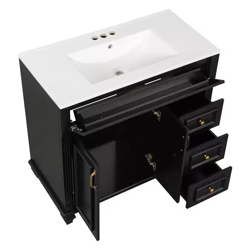 Meuble sous-vasque 36 pouces avec rangement, meuble de salle de bain au sol avec tiroirs et portes à fermeture douce