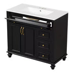 Meuble sous-vasque 36 pouces avec rangement, meuble de salle de bain au sol avec tiroirs et portes à fermeture douce