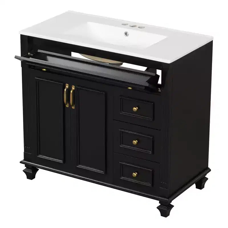 Meuble sous-vasque 36 pouces avec rangement, meuble de salle de bain au sol avec tiroirs et portes à fermeture douce