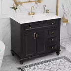 Meuble sous-vasque 36 pouces avec rangement, meuble de salle de bain au sol avec tiroirs et portes à fermeture douce