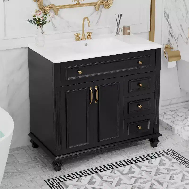 Meuble sous-vasque 36 pouces avec rangement, meuble de salle de bain au sol avec tiroirs et portes à fermeture douce