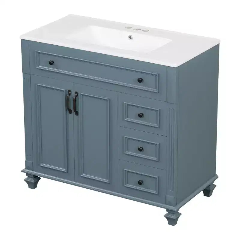 Meuble sous-vasque 36 pouces avec rangement, meuble de salle de bain au sol avec tiroirs et portes à fermeture douce