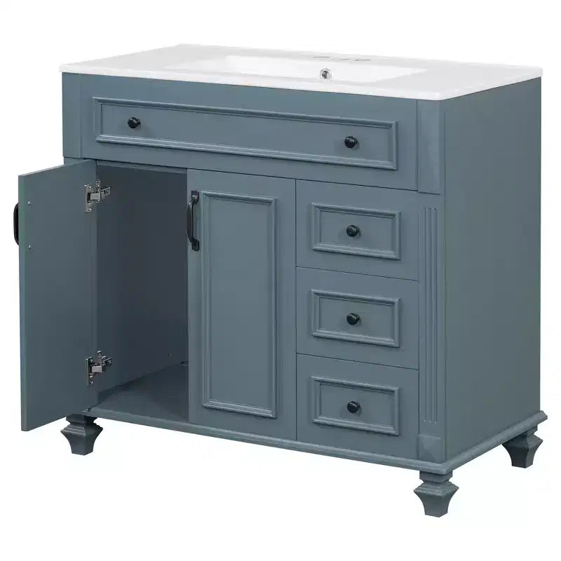 Meuble sous-vasque 36 pouces avec rangement, meuble de salle de bain au sol avec tiroirs et portes à fermeture douce