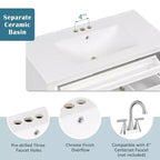 Meuble sous-vasque 36 pouces avec rangement, meuble de salle de bain au sol avec tiroirs et portes à fermeture douce