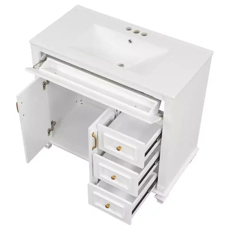 Meuble sous-vasque 36 pouces avec rangement, meuble de salle de bain au sol avec tiroirs et portes à fermeture douce