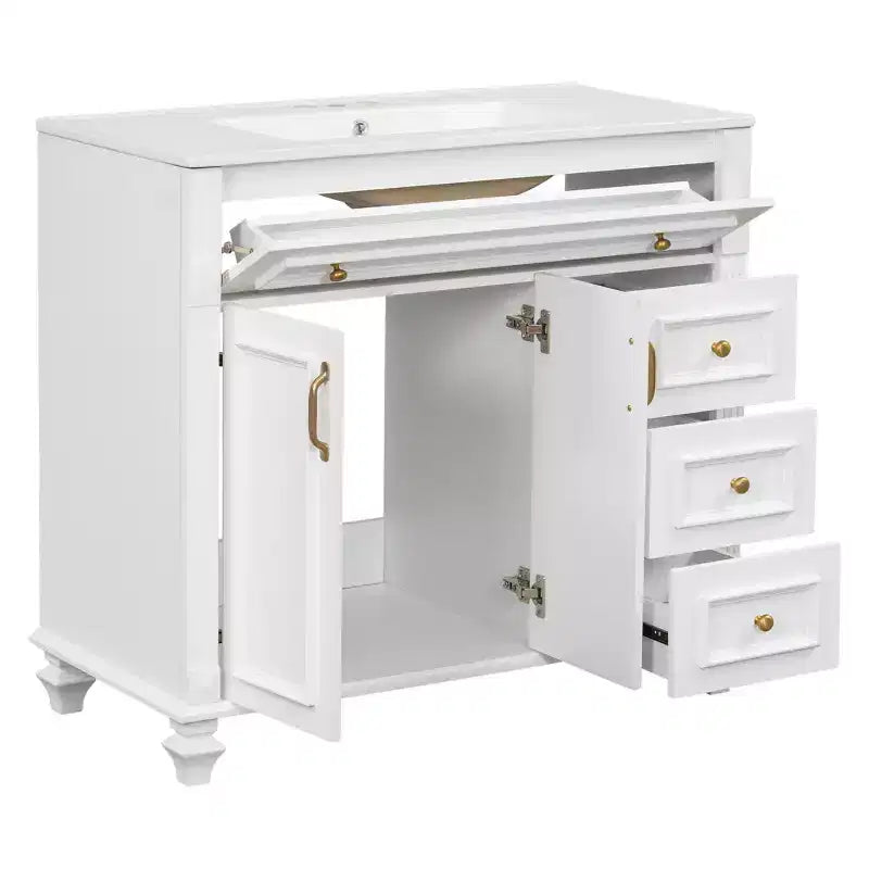 Meuble sous-vasque 36 pouces avec rangement, meuble de salle de bain au sol avec tiroirs et portes à fermeture douce