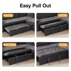 Canapé-lit Dyonery Comfy 78'', canapé-lit d'angle en chenille avec lit gigogne et rangement méridienne pour salon, appartement et bureau, noir