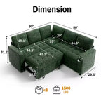 Canapé-lit Dyonery Comfy 78'', canapé-lit d'angle en chenille avec lit gigogne et rangement méridienne pour salon, appartement et bureau, noir