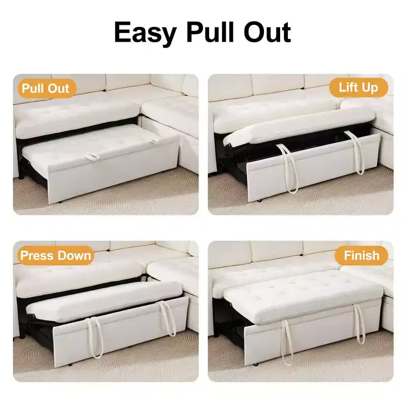Canapé-lit Dyonery Comfy 78'', canapé-lit d'angle en chenille avec lit gigogne et rangement méridienne pour salon, appartement et bureau, noir