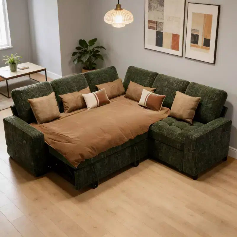 Canapé-lit Dyonery Comfy 78'', canapé-lit d'angle en chenille avec lit gigogne et rangement méridienne pour salon, appartement et bureau, noir