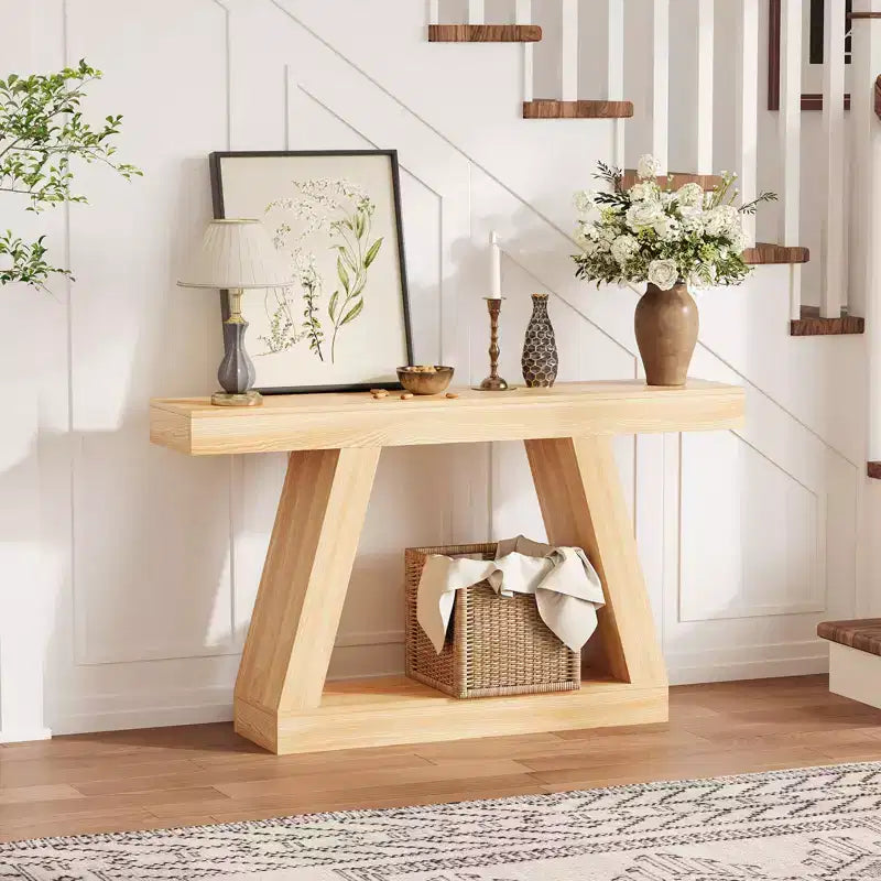 COZONY Table Console Étroite 55 avec Rangement, Table de Canapé de Ferme à 2 Niveaux pour Derrière le Canapé, Table d'Entrée et de Couloir pour Salon, Foyer, Bureau