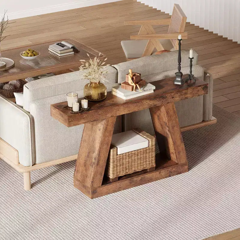COZONY Table Console Étroite 55 avec Rangement, Table de Canapé de Ferme à 2 Niveaux pour Derrière le Canapé, Table d'Entrée et de Couloir pour Salon, Foyer, Bureau