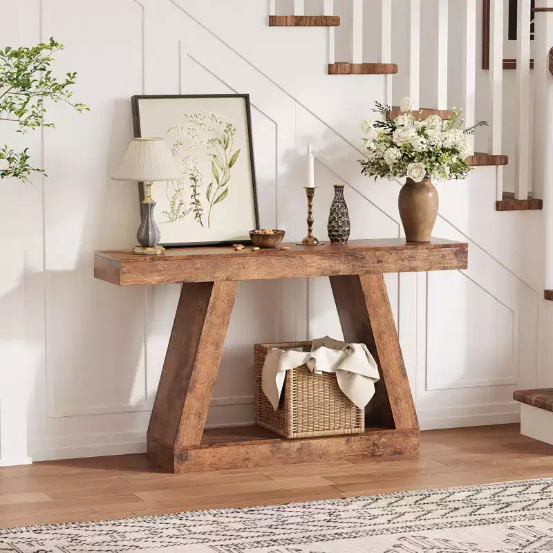 COZONY Table Console Étroite 55 avec Rangement, Table de Canapé de Ferme à 2 Niveaux pour Derrière le Canapé, Table d'Entrée et de Couloir pour Salon, Foyer, Bureau