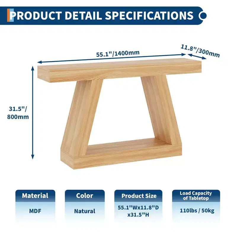 COZONY Table Console Étroite 55 avec Rangement, Table de Canapé de Ferme à 2 Niveaux pour Derrière le Canapé, Table d'Entrée et de Couloir pour Salon, Foyer, Bureau