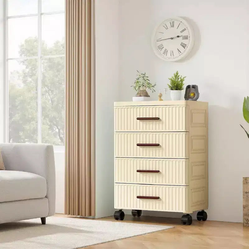 Meuble de rangement à tiroirs en plastique sur roulettes, commode haute avec tiroirs, bacs de rangement coulissants pour table de chevet de chambre à coucher et salon