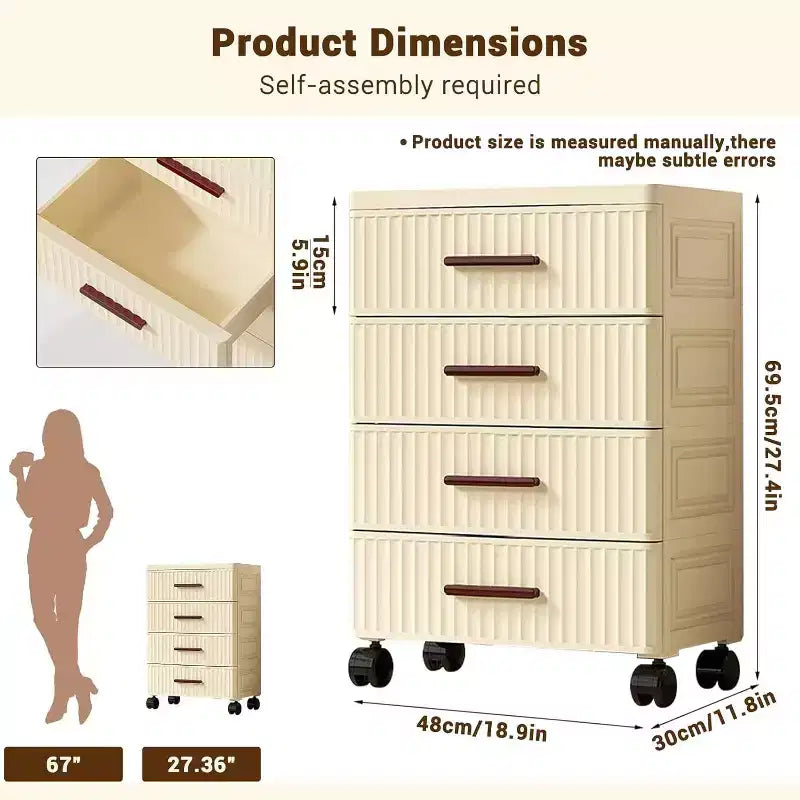 Meuble de rangement à tiroirs en plastique sur roulettes, commode haute avec tiroirs, bacs de rangement coulissants pour table de chevet de chambre à coucher et salon