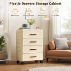 Meuble de rangement à tiroirs en plastique sur roulettes, commode haute avec tiroirs, bacs de rangement coulissants pour table de chevet de chambre à coucher et salon
