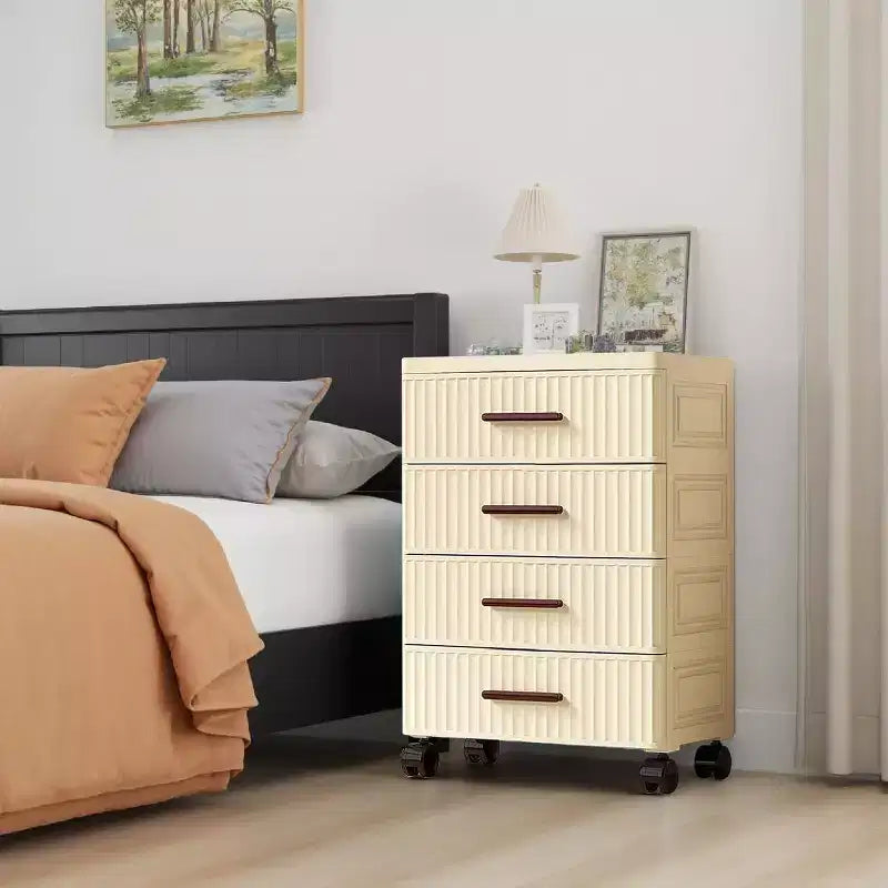 Meuble de rangement à tiroirs en plastique sur roulettes, commode haute avec tiroirs, bacs de rangement coulissants pour table de chevet de chambre à coucher et salon